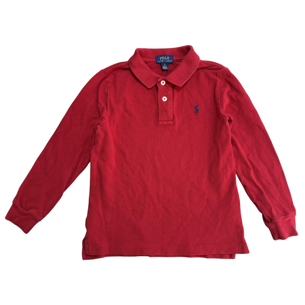 Polo Ralph Lauren Polo Shirt Boys 6 Red Long Sleeve Cotton Knit Pony Logo
